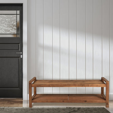 Blane 50.8" 3-Seat Mid-Century Modern 600-Lbs Support Acacia Wood Slat Outdoor Garden Patio Bench - JONATHAN Y